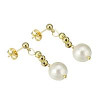 South Sea Shell Drop Earrings, Stainless Steel, with Shell Pearl, gold color plated, for woman, 38mm 