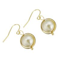 South Sea Shell Drop Earrings, Stainless Steel, with Shell Pearl, gold color plated, for woman, 28mm 