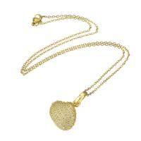 Cubic Zircon Micro Pave Brass Necklace, with stainless steel chain, Shell, gold color plated, micro pave cubic zirconia & for woman Approx 19.6 Inch 