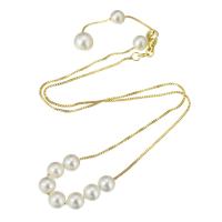 Freshwater Pearl Brass Necklace, with Plastic Pearl, gold color plated, for woman 