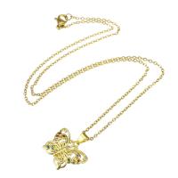 Cubic Zircon Micro Pave Brass Necklace, with stainless steel chain, Butterfly, gold color plated, micro pave cubic zirconia & for woman & hollow Approx 18.8 Inch 