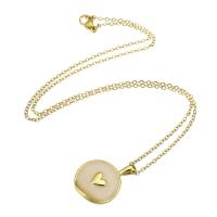 Ожерелье ручной латунные, Латунь, с цепь из нержавеющей стали, Плоская круглая форма, плакирован золотом, Женский & эмаль длина:Приблизительно 19 дюймовый, продается PC