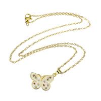 Cubic Zircon Micro Pave Brass Necklace, with stainless steel chain, Butterfly, gold color plated, micro pave cubic zirconia & for woman & enamel Approx 19 Inch 