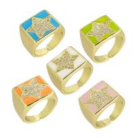 Cubic Zirconia Micro Pave Brass Finger Ring, gold color plated, Adjustable & with star pattern & micro pave cubic zirconia & enamel US Ring 