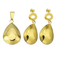 Fashion Stainless Steel Jewelry Sets, pendant & earring, 2 pieces & fashion jewelry & for woman, golden, 19*30*6mm,42*19*30mm 