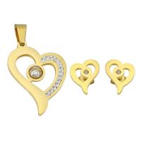 Joyería de acero inoxidable de diamantes de imitación, Pendiente de stud & colgante, 2 piezas & para mujer & con diamantes de imitación, dorado, 24*41*5mm, 12*14*13mm, Vendido por Set