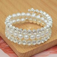 Iron Bangle, with Plastic Pearl, plated, fashion jewelry & with rhinestone Inner Approx 55mm 