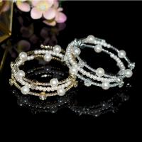 Iron Bangle, with Plastic Pearl, plated, fashion jewelry & multilayer & with rhinestone 20mm, Inner Approx 55mm 