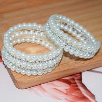 Plastic Pearl Bracelets, Iron, with Plastic Pearl, plated, fashion jewelry & multilayer & with rhinestone Inner Approx 55mm 