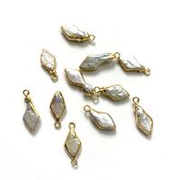 Cultured Freshwater Pearl Brass Pendant, with Brass, gold color plated, fashion jewelry & DIY, 8x15- 