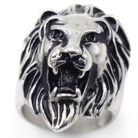 Stainless Steel Finger Ring, 316L Stainless Steel, Lion, antique silver color plated, for man 