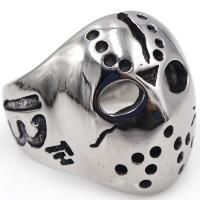 Stainless Steel Finger Ring, 316L Stainless Steel, Mask, antique silver color plated, Unisex 