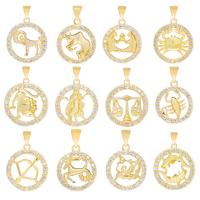 Cubic Zirconia Micro Pave Brass Pendant, gold color plated, with constellation symbols & micro pave cubic zirconia, golden, 16mm 