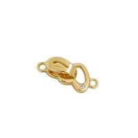 Brass Fold Over Clasp, Heart, 14K gold plated, DIY & micro pave cubic zirconia 11.5mm Approx 1.6mm, 1.5mm 