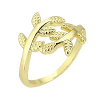 Brass Cuff Finger Ring, Leaf, gold color plated, Adjustable, US Ring 
