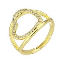 Brass Open Finger Ring, Heart, gold color plated, Adjustable & micro pave cubic zirconia & hollow, US Ring 
