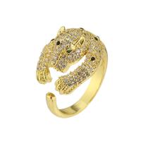 Brass Cuff Finger Ring, Leopard, gold color plated, Adjustable & micro pave cubic zirconia, US Ring 