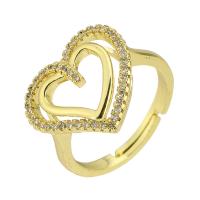 Brass Open Finger Ring, Heart, gold color plated, Adjustable & micro pave cubic zirconia, US Ring 