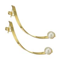 Edelstahl Stud Ohrring, mit ABS-Kunststoff-Perlen, Modeschmuck & für Frau, goldfarben, 12x47x11mm, verkauft von Paar