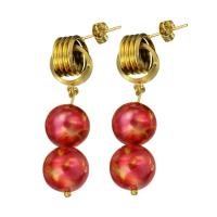 Stainless Steel Drop Earring, with ABS Plastic, fashion jewelry & for woman, red 