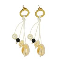 Stainless Steel Drop Earring, with ABS Plastic Pearl & Shell, fashion jewelry & for woman, white 