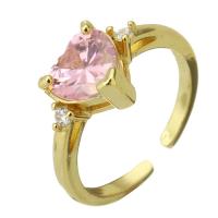 Brass Cuff Finger Ring, Adjustable & fashion jewelry & for woman & with cubic zirconia, golden 
