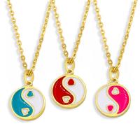 Brass Jewelry Necklace, with 1.97 extender chain, gold color plated, fashion jewelry & ying yang & enamel .7 Inch 