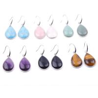 Gemstone Drop Earring, with Brass, Teardrop, silver color plated, fashion jewelry 