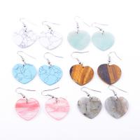 Gemstone Drop Earring, with Brass, Heart, silver color plated, fashion jewelry 