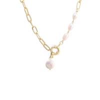 Ожерелье ручной латунные, Латунь, с жемчуг, плакирован золотом, Женский, 25mm, длина:Приблизительно 19.49 дюймовый, продается PC
