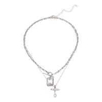 Zinc Alloy Cubic Zirconia Necklace, with Cubic Zirconia, with 3.94Inch extender chain, silver color plated, Double Layer & for woman & with rhinestone, 30mm,25mm Approx 16.34 Inch, Approx 18.7 Inch 