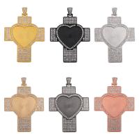 Zinc Alloy Pendant Cabochon Setting, Heart and Cross, plated, Unisex & with rhinestone Approx 