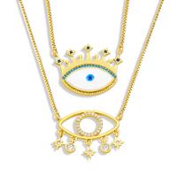 Collier Evil Eye bijoux, laiton, avec 1.97 chaînes de rallonge, Placage de couleur d'or, bijoux de mode & pavé de micro zircon, plus de couleurs à choisir .72 pouce, Vendu par PC