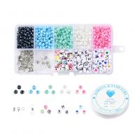 DIY Bracelet Beads Set, Glass Beads, Elastic Thread & Silicone ring & Lobster Clasp & iron ring & beads, with Silicone & Zinc Alloy, silver color plated, mixed colors 