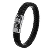 PU Leather Cord Bracelets, with Stainless Steel, Unisex, black, 71mm 