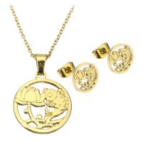 Fashion Stainless Steel Jewelry Sets, Stud Earring & necklace, gold color plated, for woman Approx 17.5 Inch 