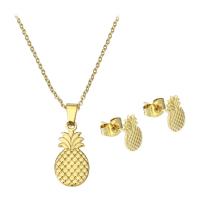Fashion Stainless Steel Jewelry Sets, Stud Earring & necklace, Pineapple, gold color plated, for woman Approx 17.5 Inch 