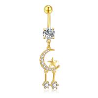 Brass Belly Ring, with Stainless Steel, micro pave cubic zirconia & for woman 