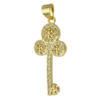 Cubic Zirconia Micro Pave Brass Pendant, Key, fashion jewelry & DIY & micro pave cubic zirconia & for woman, golden Approx 3mm 