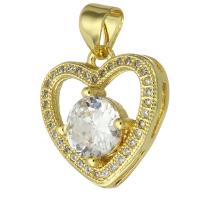 Cubic Zirconia Micro Pave Brass Pendant, Heart, fashion jewelry & DIY & micro pave cubic zirconia & for woman & with cubic zirconia, golden Approx 3mm 