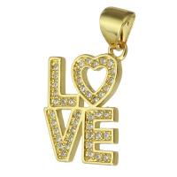 Cubic Zirconia Micro Pave Brass Pendant, Alphabet Letter, fashion jewelry & DIY & micro pave cubic zirconia & for woman, golden Approx 3mm 