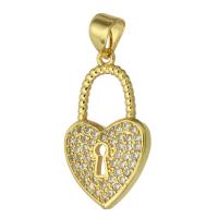 Colgante de Micro Pavé de Zirconía Cúbica, metal, Corazón, Joyería & Bricolaje & micro arcilla de zirconia cúbica & para mujer, dorado, 12x21.5x2.5mm, agujero:aproximado 3mm, Vendido por UD