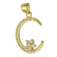 Cubic Zirconia Micro Pave Brass Pendant, Moon, fashion jewelry & DIY & micro pave cubic zirconia & for woman, golden Approx 3mm 