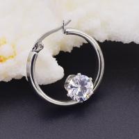 Stainless Steel Hoop Earring, with Rhinestone, Donut, silver color plated, for woman 1.9mm,8mm 