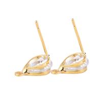 Stainless Steel Earring Drop Component, Brass, with 925 Sterling Silver & Cubic Zirconia, Teardrop, gold color plated, faceted 