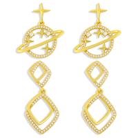 Cubic Zirconia Micro Pave Brass Earring, gold color plated & micro pave cubic zirconia, golden 