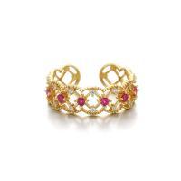 Латунное кольцо с стразами, Латунь, Геометрический узор, плакирован золотом, регулируемый & Женский & со стразами & отверстие, размер:6-8, продается PC