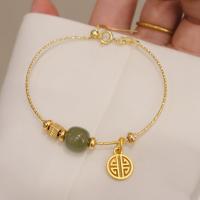 Brass Bangle, with Hetian Jade, gold color plated, adjustable & for woman & hollow, 60mm 