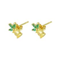 Brass Stud Earring, gold color plated, micro pave cubic zirconia & for woman 