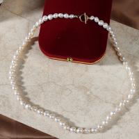Collier de perles d'eau douce naturelles, perle d'eau douce cultivée, avec alliage de zinc, pour femme, blanc, 6-7mm cm, Vendu par PC